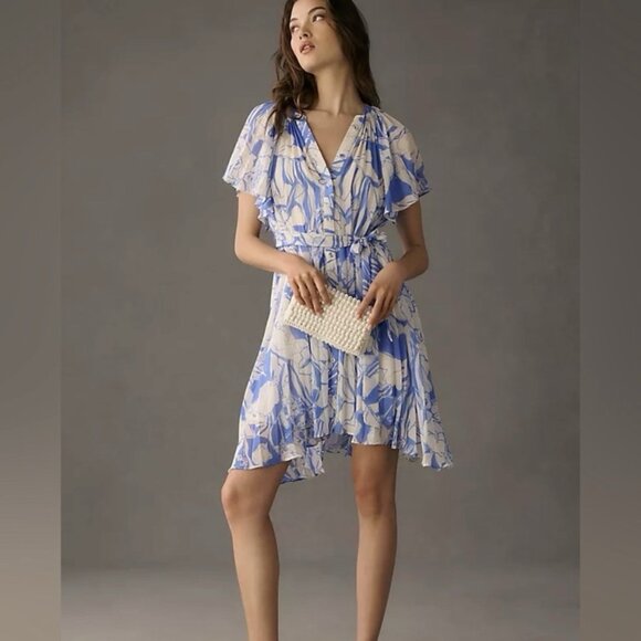 By Anthropologie V-Neck Ruffle-Sleeve Pleated Sheer Dress unlined Sz XL - Picture 12 of 12